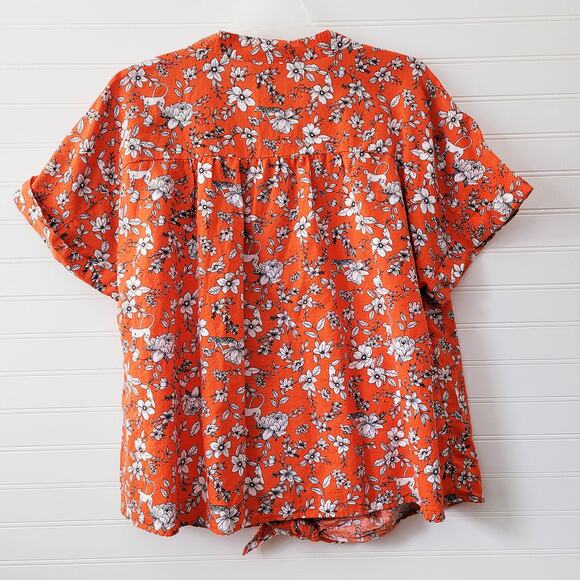 Charter Club Luxury Top XL Linen Blend Orange Tie Front Floral Monkies Cheetah - Picture 8 of 11